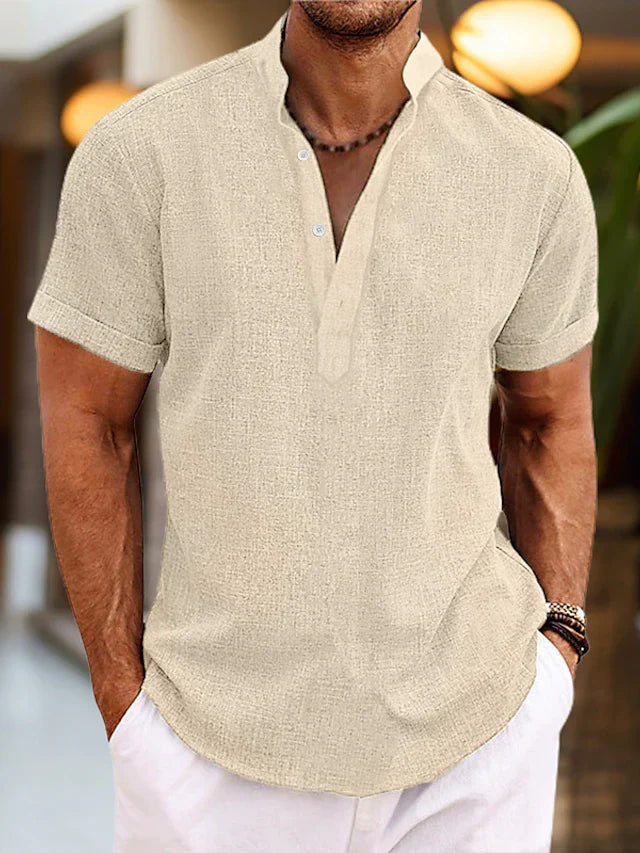Seabrook | Men’s Short Sleeve Henley Shirt | Stand Collar Button Placket Daily Wear-Men Shirt-Eltrendio