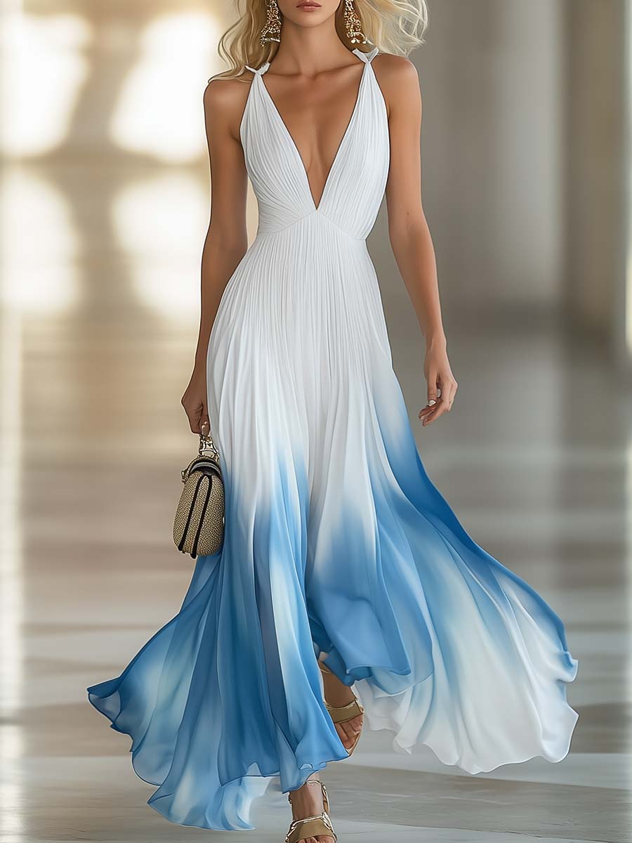 Azure | Blue Gradient Chiffon Maxi Dress