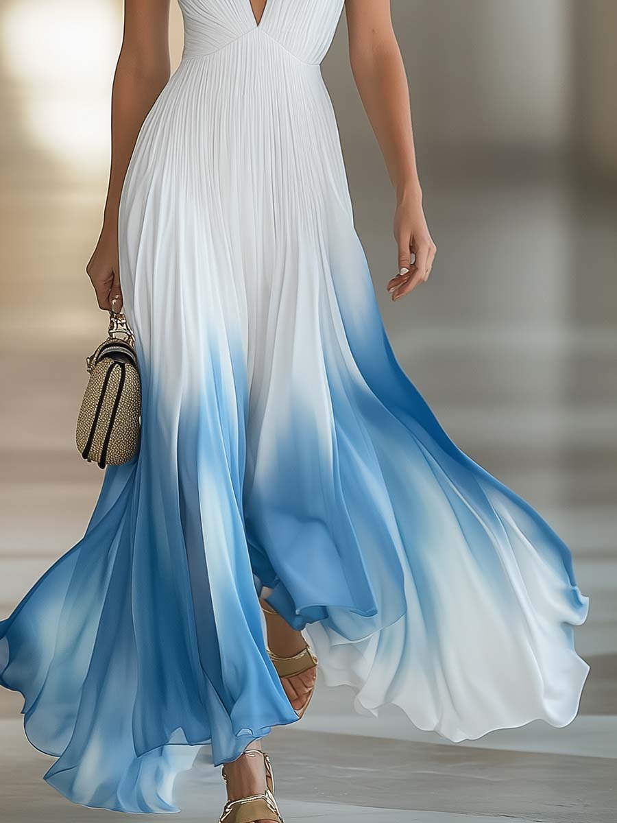 Azure | Blue Gradient Chiffon Maxi Dress - Image 4