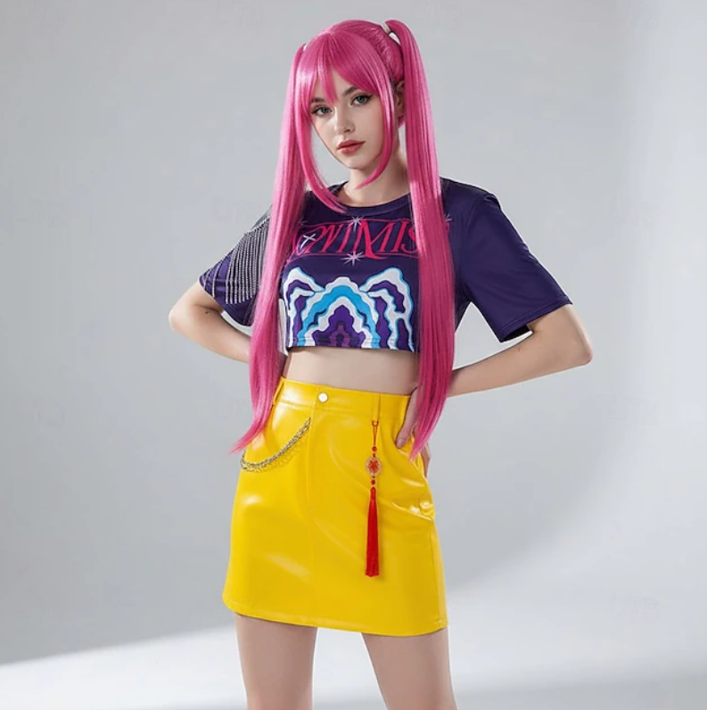 Sophie | Women’s Performance Costume Set | Printed Crop Top Skirt And Wig