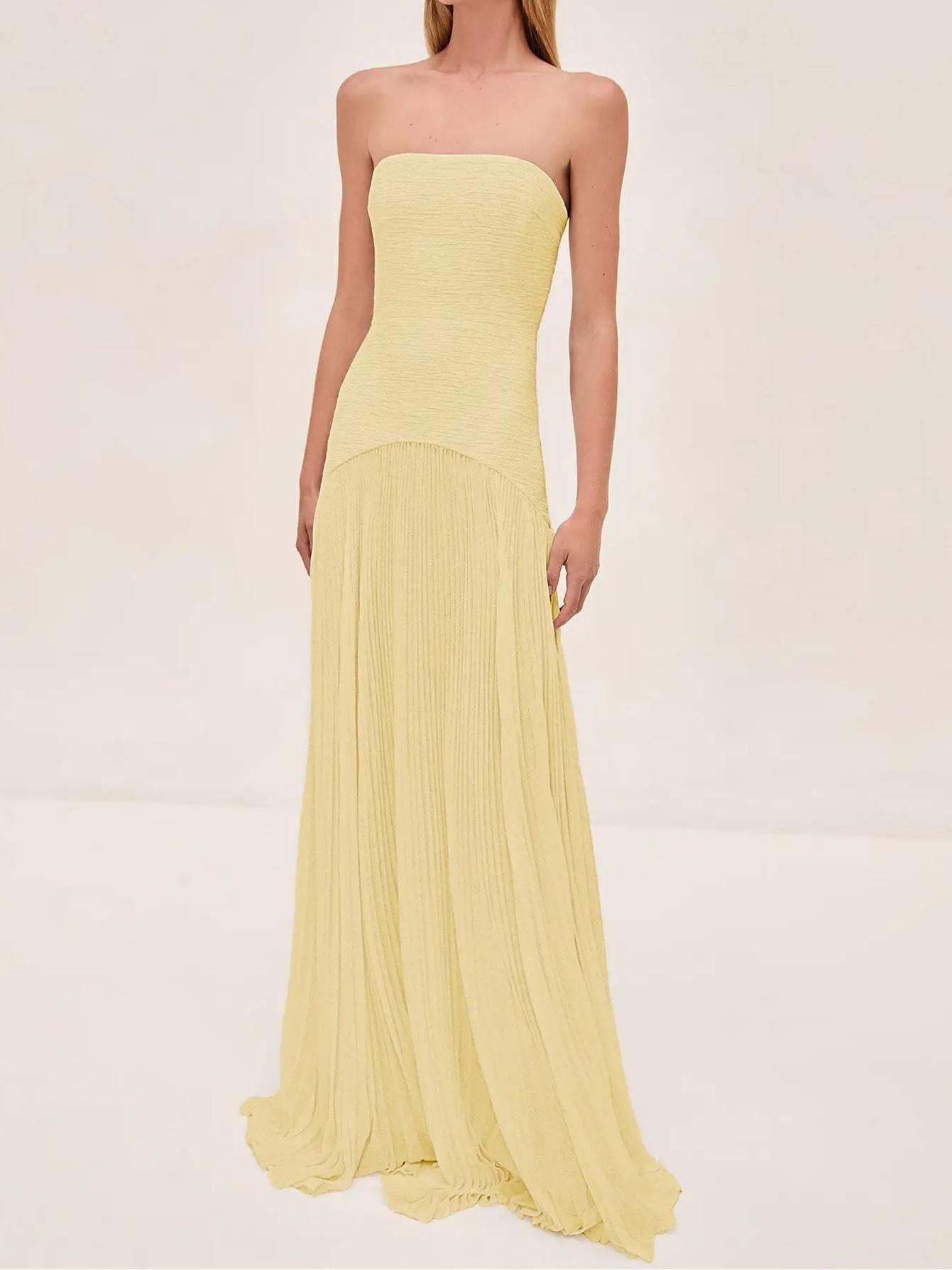 Clara | Women's Strapless Pleated Maxi Wedding Guest Dress - Image 2