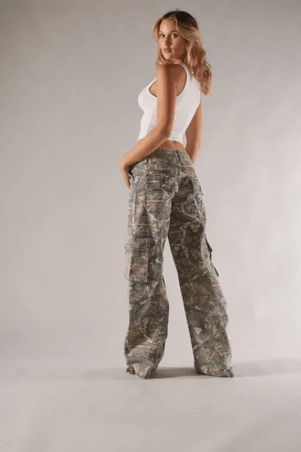 Sophie | Women’s Printed Cargo Trousers | Wide Leg Multi Pocket Festival Wear-Women Pants-Eltrendio