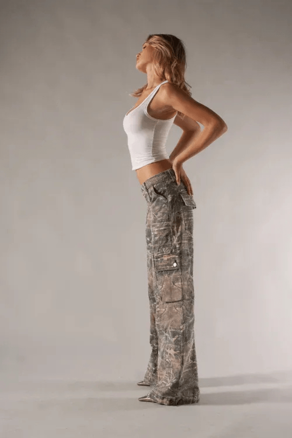 Sophie | Women’s Printed Cargo Trousers | Wide Leg Multi Pocket Festival Wear-Women Pants-Eltrendio