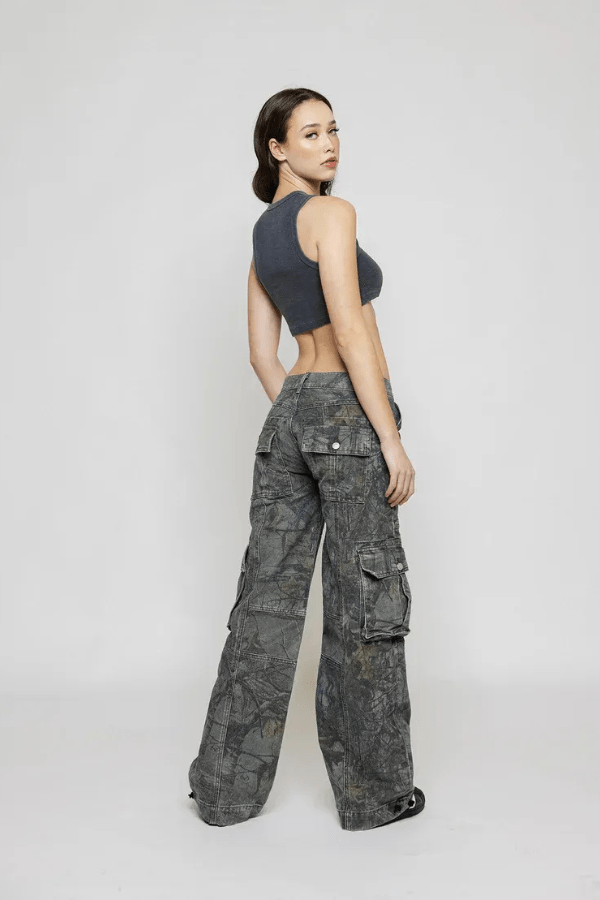 Sophie | Women’s Printed Cargo Trousers | Wide Leg Multi Pocket Festival Wear-Women Pants-Eltrendio