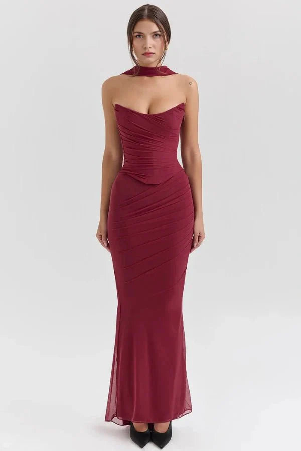 Sophie | Women’s Strapless Maxi Dress | Draped Detail Full Length Evening Dress-Women Dress-Eltrendio