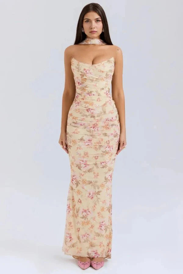 Sophie | Women’s Strapless Maxi Dress | Draped Detail Full Length Evening Dress-Women Dress-Eltrendio