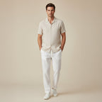 Harbourview | Men’s Short Sleeve Shirt and Trousers Set | Button Front Drawstring Casual Wear-Men Outfit Set-Eltrendio