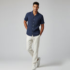 Harbourview | Men’s Short Sleeve Shirt and Trousers Set | Button Front Drawstring Casual Wear-Men Outfit Set-Eltrendio
