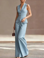Aria | Pinstripe Sleeveless Vest Wide-Leg Trouser Set - Image 4
