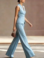 Aria | Pinstripe Sleeveless Vest Wide-Leg Trouser Set