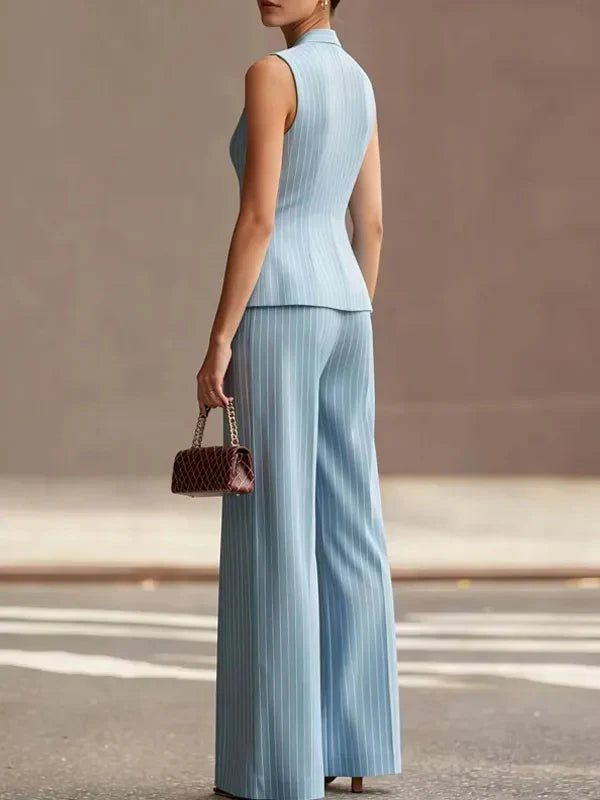 Aria | Pinstripe Sleeveless Vest Wide-Leg Trouser Set - Image 3
