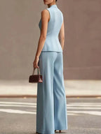 Aria | Pinstripe Sleeveless Vest Wide-Leg Trouser Set - Image 3