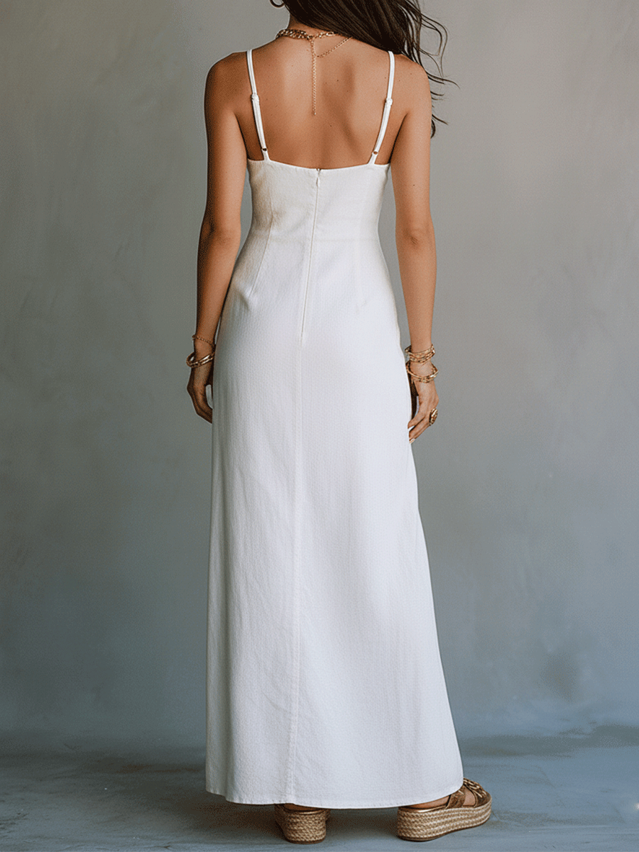 Bianca | Strappy Slit White Maxi Dress - Image 3