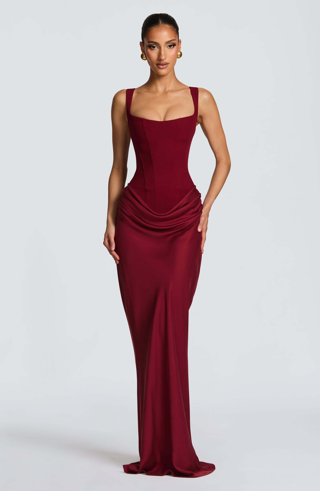 Vivienne | Women's Sleeveless Maxi Dress | Square Neck Draped Formal Evening Event-Women Dress-Eltrendio