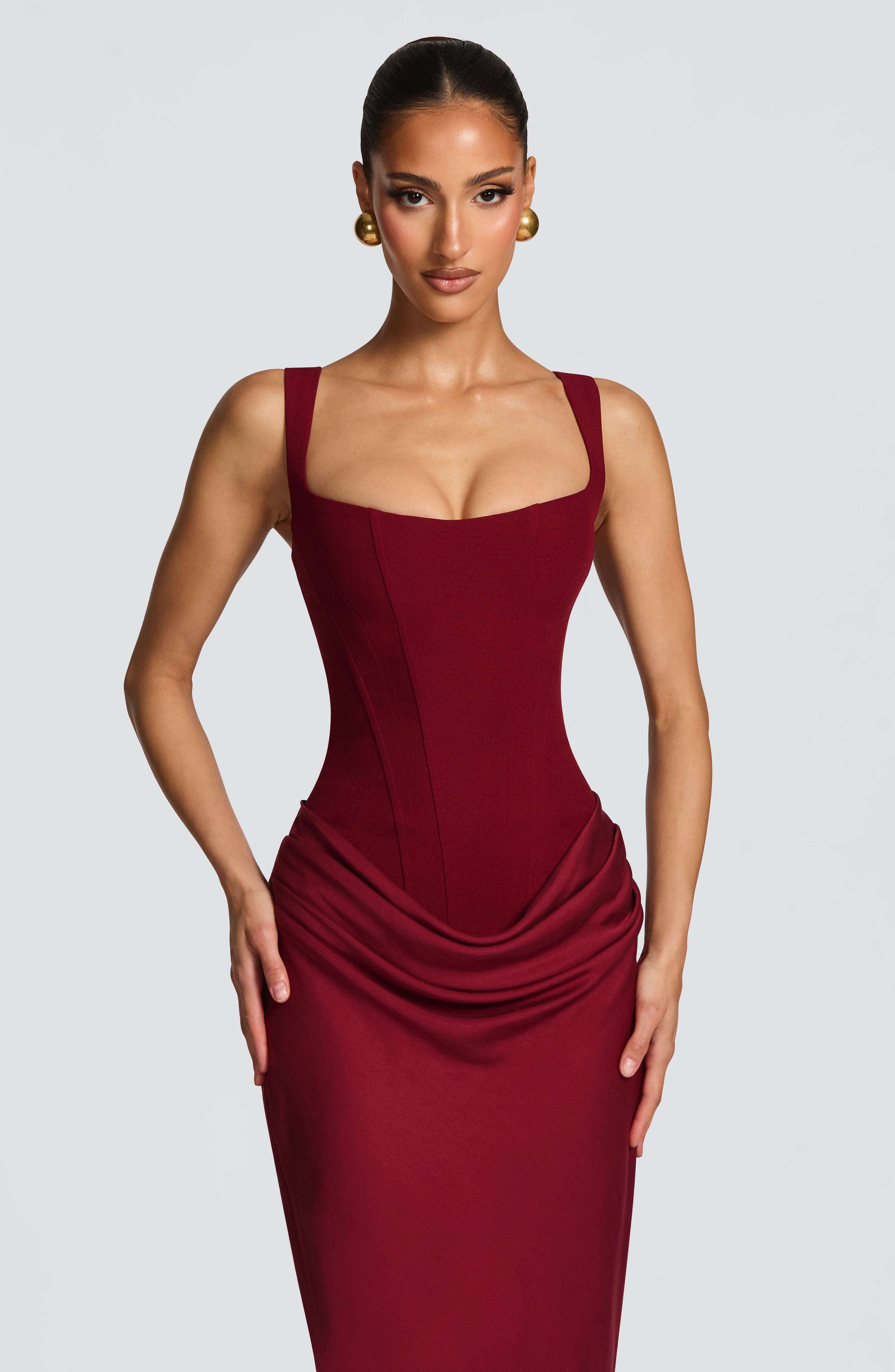 Vivienne | Women's Sleeveless Maxi Dress | Square Neck Draped Formal Evening Event-Women Dress-Eltrendio