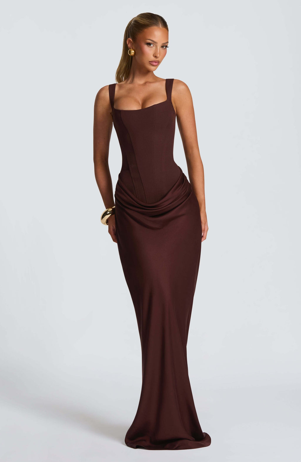 Vivienne | Women's Sleeveless Maxi Dress | Square Neck Draped Formal Evening Event-Women Dress-Eltrendio