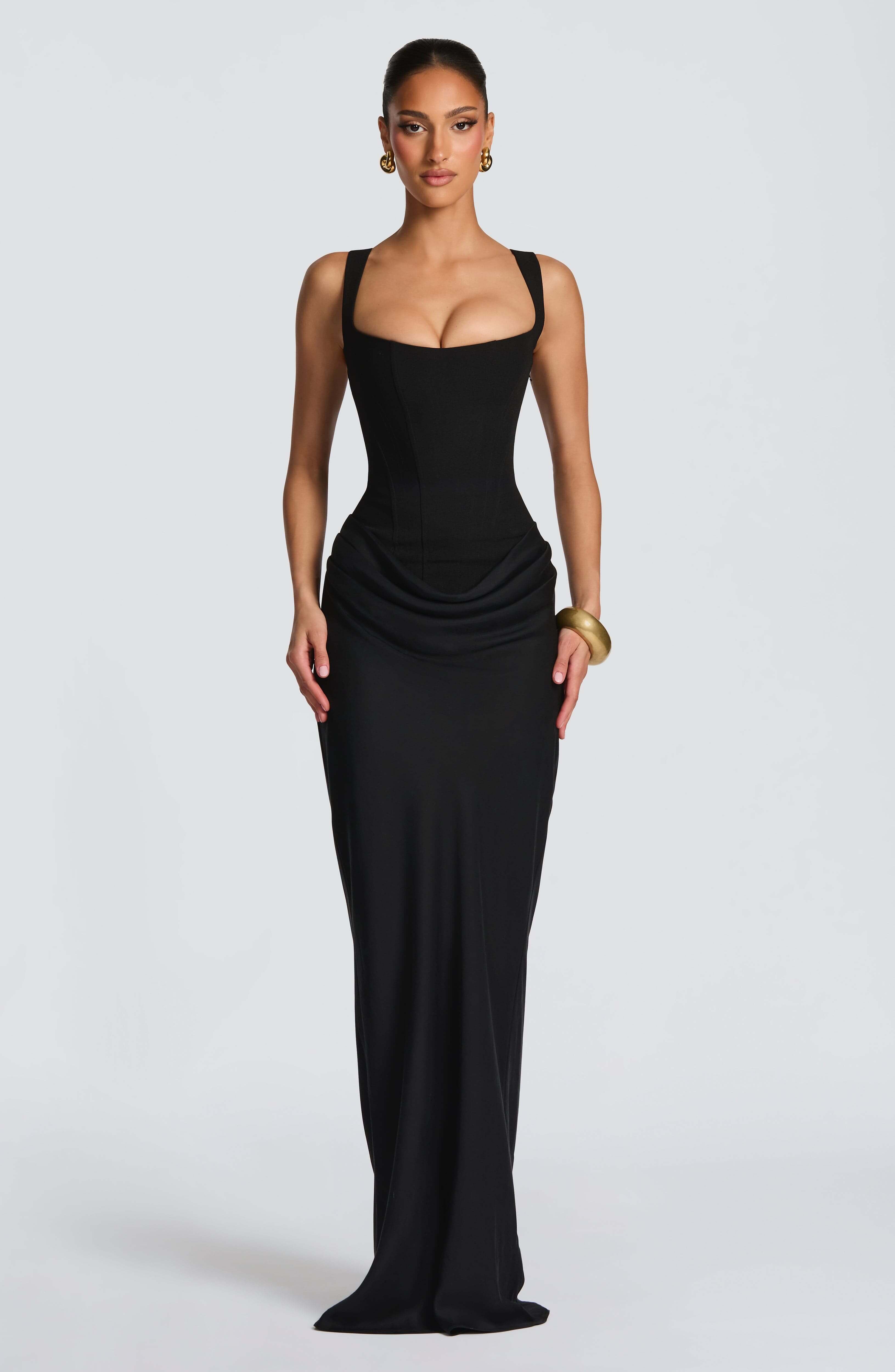 Vivienne | Women's Sleeveless Maxi Dress | Square Neck Draped Formal Evening Event-Women Dress-Eltrendio