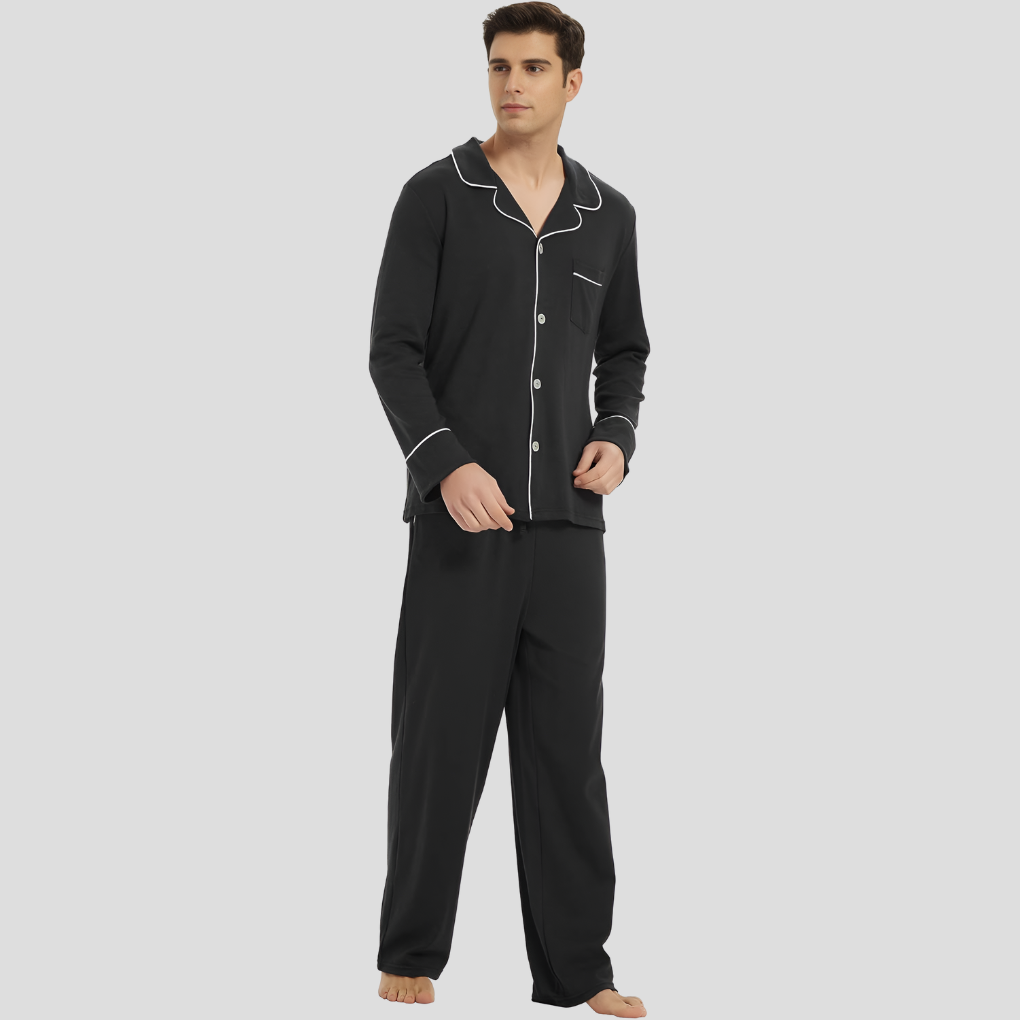William | Men's Pyjama Set | Button Front Sleepwear Lounge Set-Men Pajamas-Eltrendio
