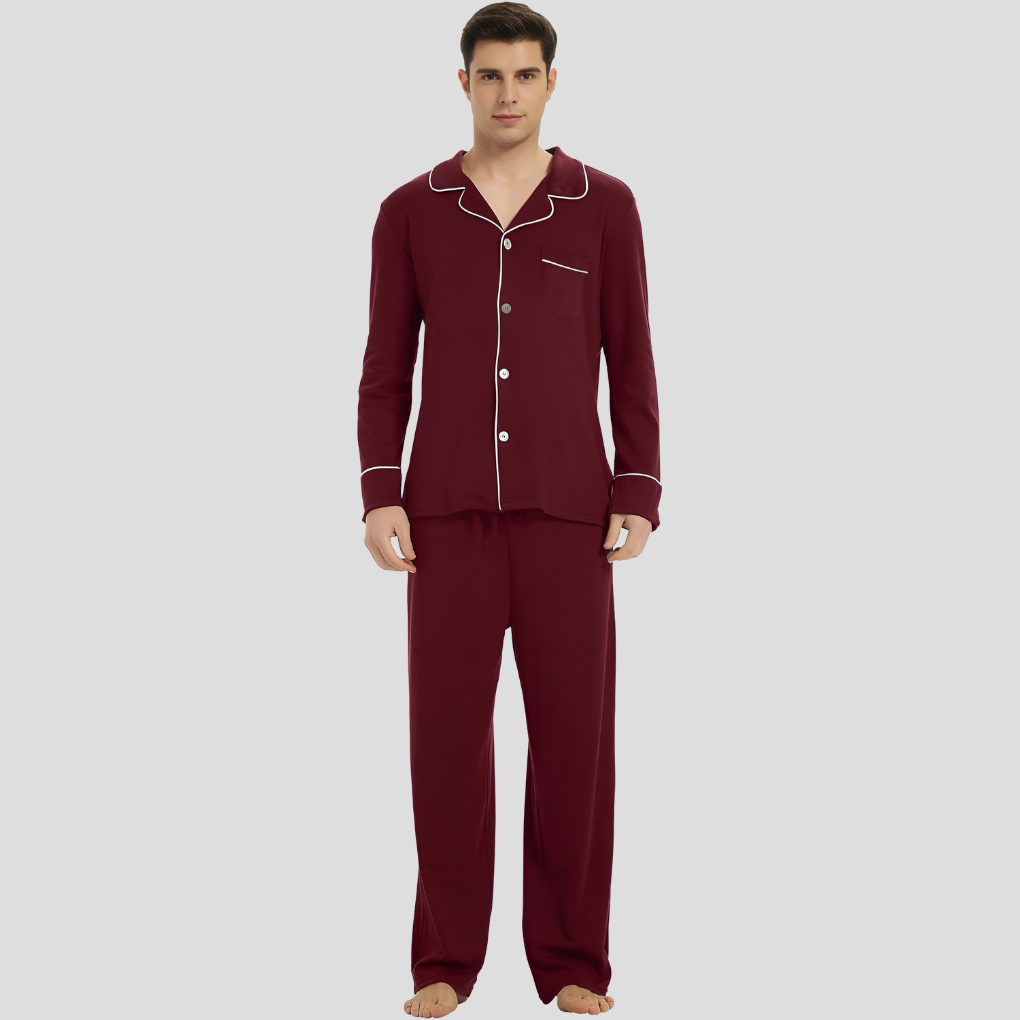 William | Men's Pyjama Set | Button Front Sleepwear Lounge Set-Men Pajamas-Eltrendio