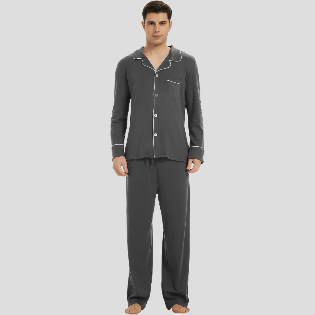William | Men's Pyjama Set | Button Front Sleepwear Lounge Set-Men Pajamas-Eltrendio