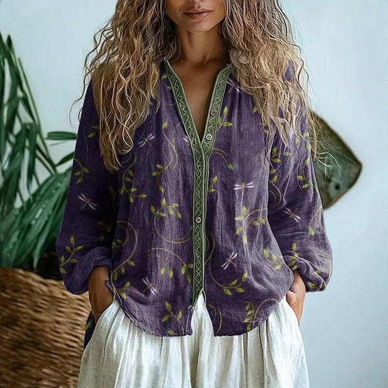 Brianna | Vintage Leaf Print Shirt