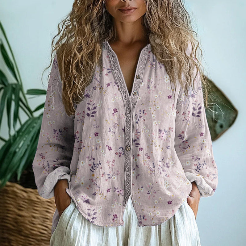 Brianna | Vintage Leaf Print Shirt - Image 2