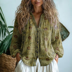 Brianna | Vintage Leaf Print Shirt - Image 3