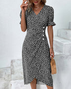 Willow | Women's Floral Print Midi Dress | V Neck Button Detail
