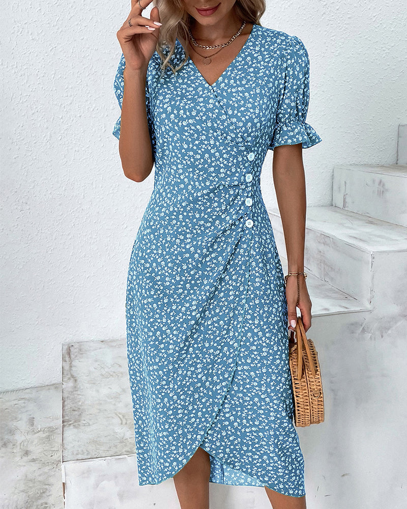 Willow | Women's Floral Print Midi Dress | V Neck Button Detail 4