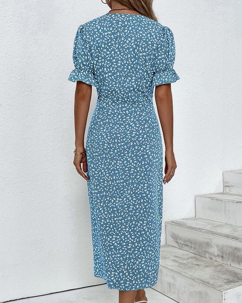 Willow | Women's Floral Print Midi Dress | V Neck Button Detail 6
