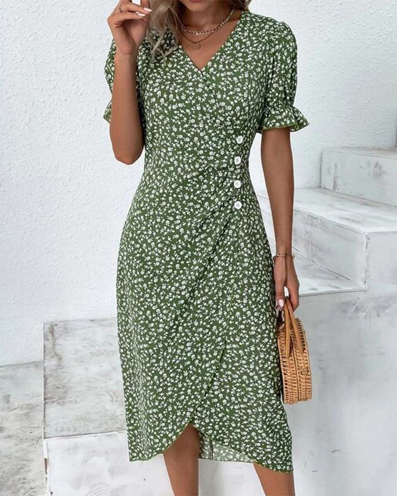 Willow | Women's Floral Print Midi Dress | V Neck Button Detail 7