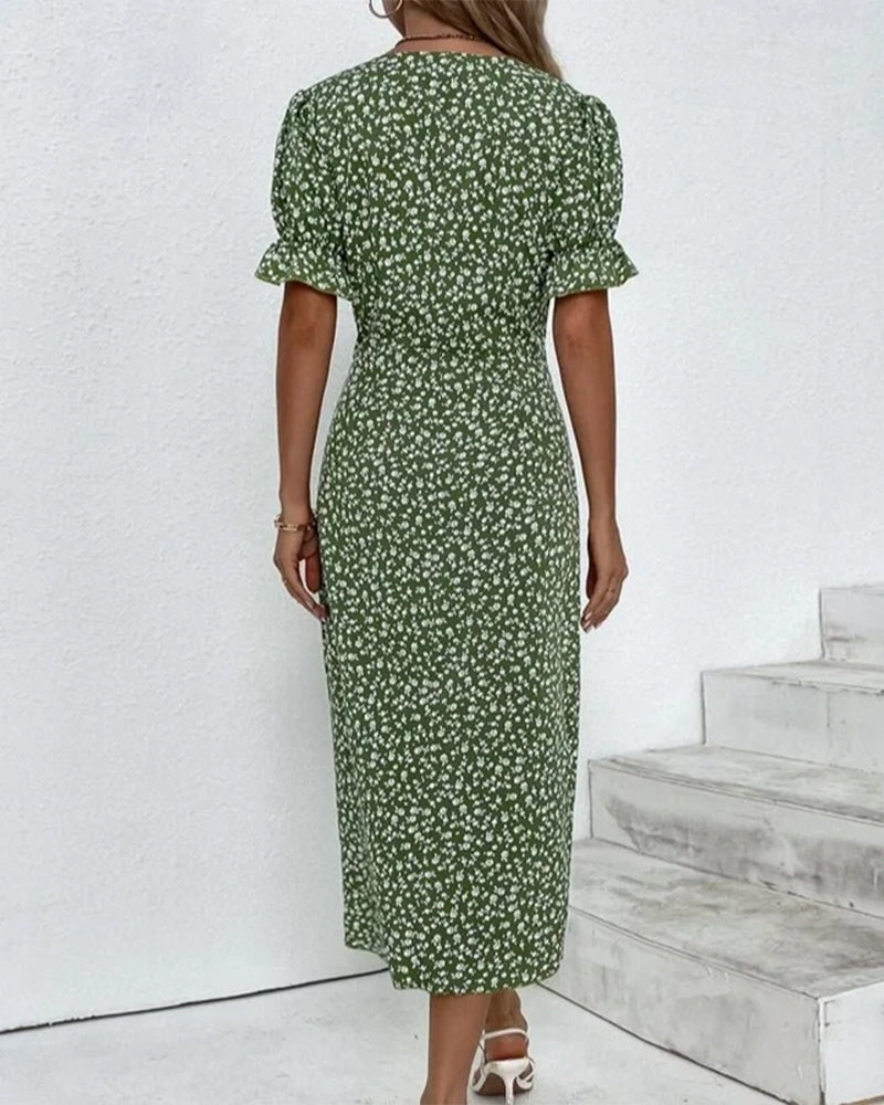 Willow | Women's Floral Print Midi Dress | V Neck Button Detail 8