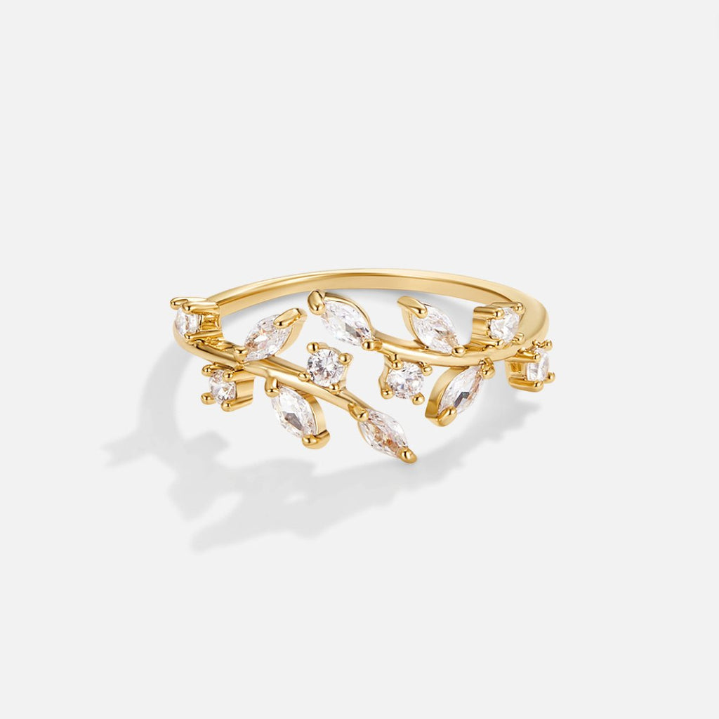 Willowcrest | Women’s Crystal Leaf Ring | Open Band Marquise Stone Everyday Jewellery-Ring-Eltrendio