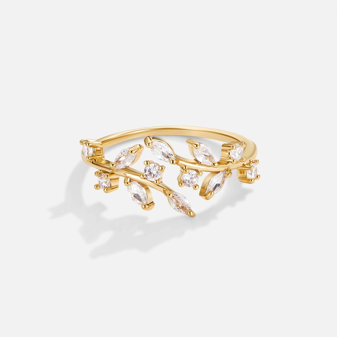 Willowcrest | Women’s Crystal Leaf Ring | Open Band Marquise Stone Everyday Jewellery-Ring-Eltrendio