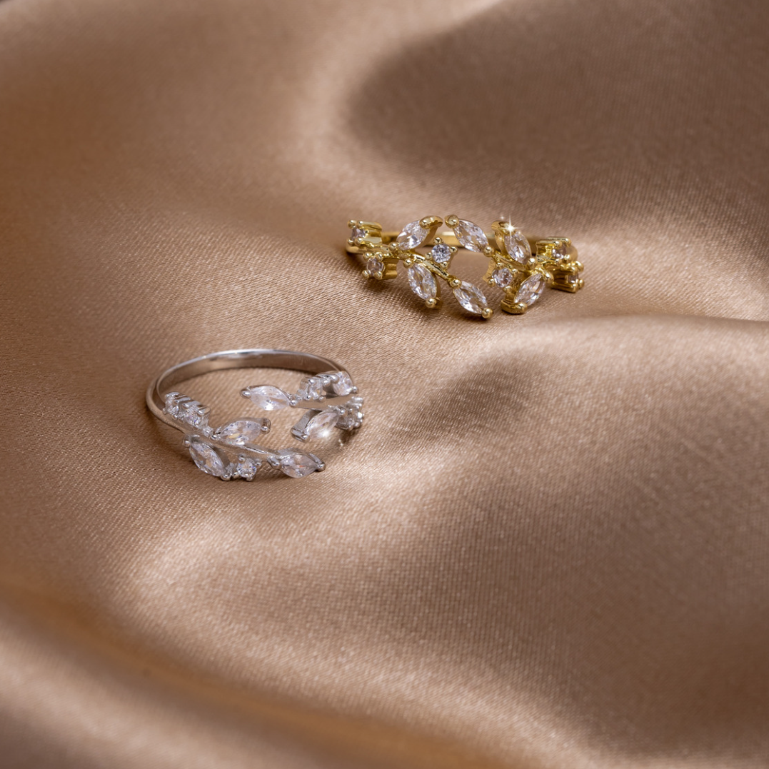 Willowcrest | Women’s Crystal Leaf Ring | Open Band Marquise Stone Everyday Jewellery-Ring-Eltrendio