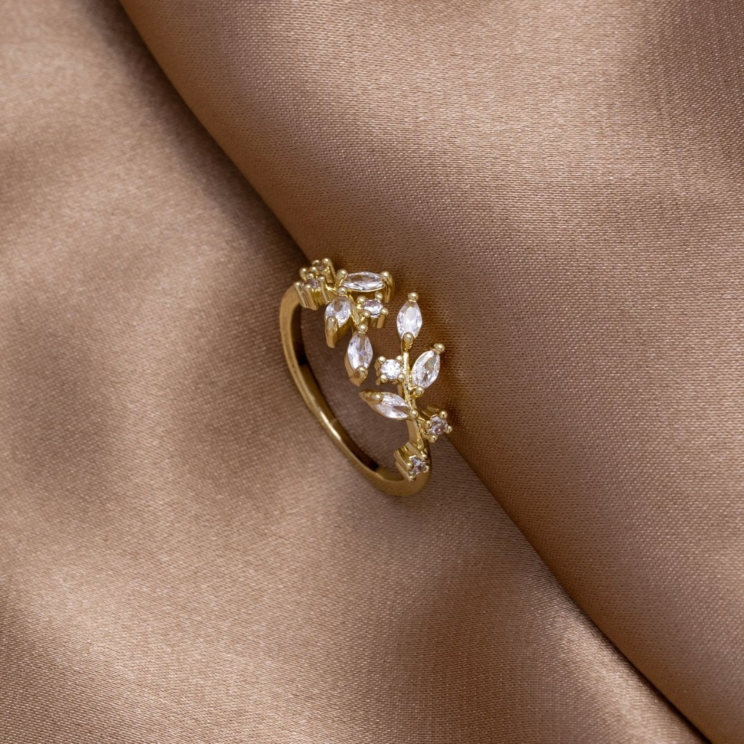 Willowcrest | Women’s Crystal Leaf Ring | Open Band Marquise Stone Everyday Jewellery-Ring-Eltrendio