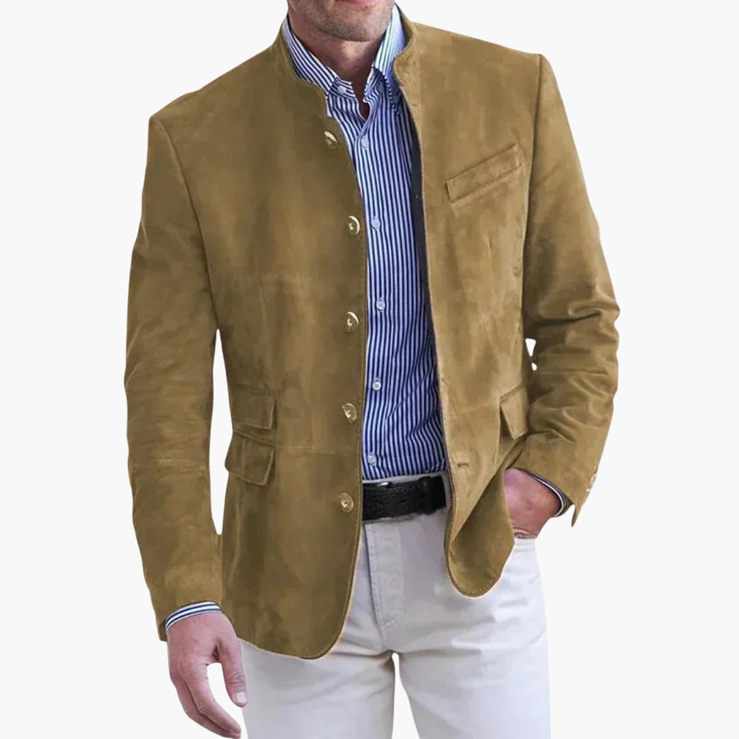 Winchester | Men’s Stand Collar Blazer | Button Front Pocket Detail Smart Casual Wear-Men Blazer-Eltrendio