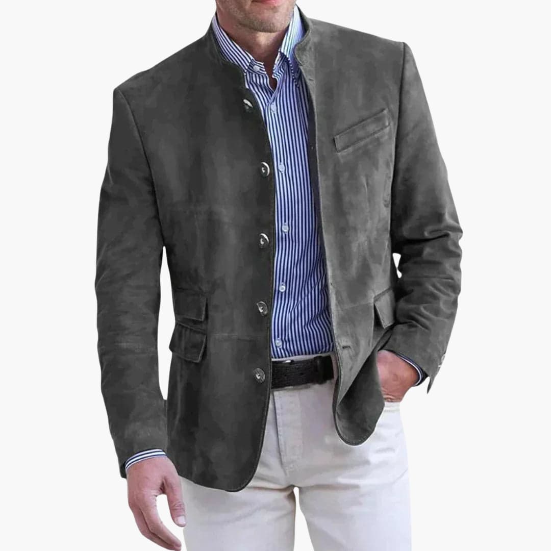 Winchester | Men’s Stand Collar Blazer | Button Front Pocket Detail Smart Casual Wear-Men Blazer-Eltrendio