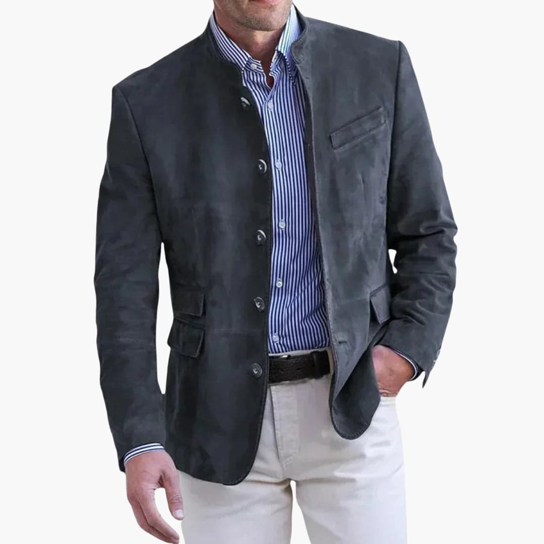 Winchester | Men’s Stand Collar Blazer | Button Front Pocket Detail Smart Casual Wear-Men Blazer-Eltrendio